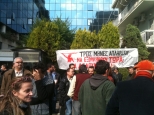 The workers today outside Eleftherotypia's building